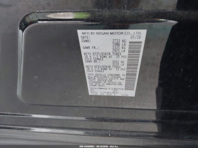 2016 Infiniti Qx60 მანქანა იყიდება აუქციონზე, vin: 5N1AL0MNXGC518056, აუქციონის ნომერი: 45399663