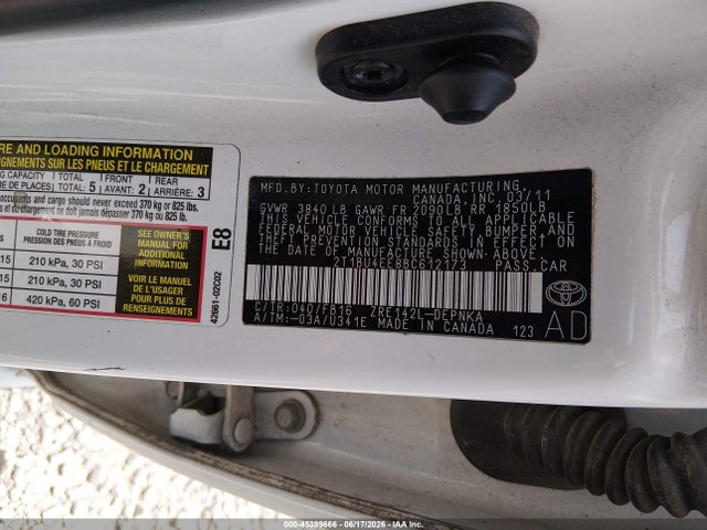 45399666 :رقم المزاد ، 2T1BU4EE8BC612173 vin ، 2011 Toyota Corolla Le مزاد بيع