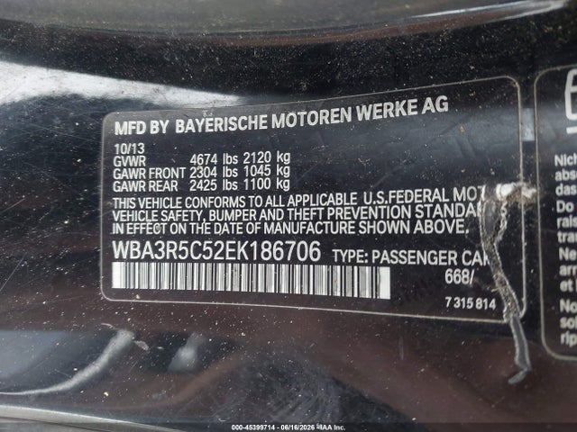 45399714 :رقم المزاد ، WBA3R5C52EK186706 vin ، 2014 Bmw 435i Xdrive مزاد بيع