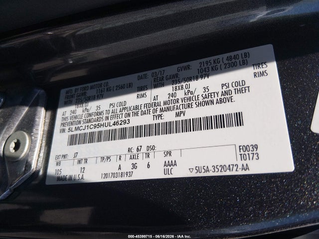 Lincoln Mkc Premiere 2017 5LMCJ1C95HUL46293 Image 9
