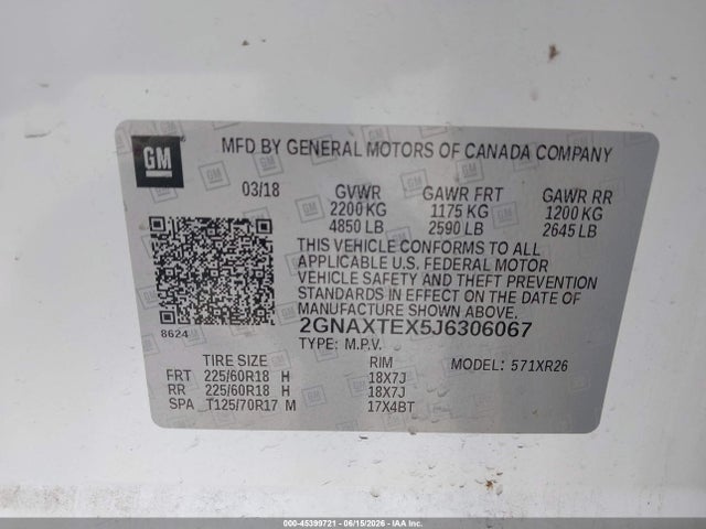 Chevrolet EQUINOX LT 2018 2GNAXTEX5J6306067 Image 9