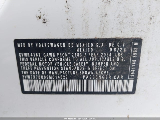 Aukcja sprzedaży 2025 Volkswagen Jetta 1.5t Se, vin: 3VW7X7BU9SM014527, numer aukcji: 45399760