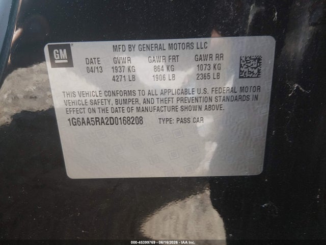 Продажа на аукционе авто 2013 Cadillac Ats Standard, vin: 1G6AA5RA2D0168208, номер лота: 45399769