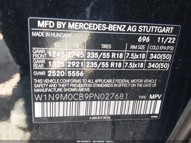 W1N9M0CB9PN027681 Mercedes-Benz Eqb 250 Suv