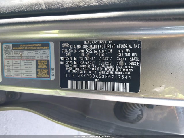 KIA Sorento 3.3l Lx 2017 5XYPGDA53HG217544 Image 9