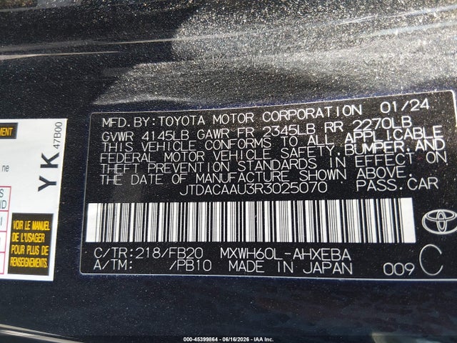 JTDACAAU3R3025070 Toyota Prius Le