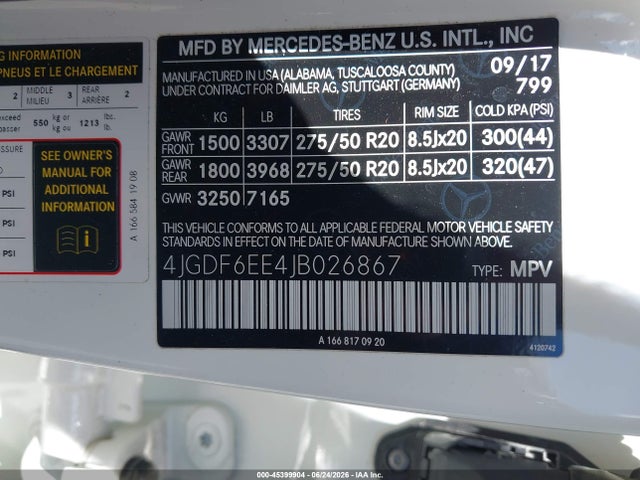 Продажа на аукционе авто 2018 Mercedes-benz Gls 450 4matic, vin: 4JGDF6EE4JB026867, номер лота: 45399904