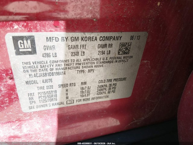 Aukcja sprzedaży 2013 Buick Encore, vin: KL4CJASB1DB198414, numer aukcji: 45399931