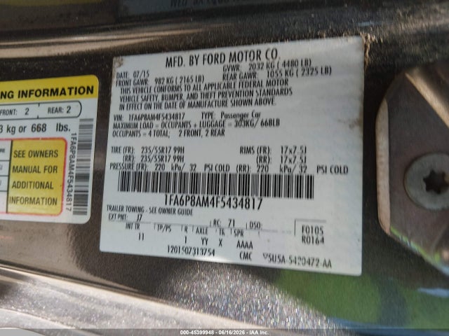Ford Mustang V6 2015 1FA6P8AM4F5434817 Image 9