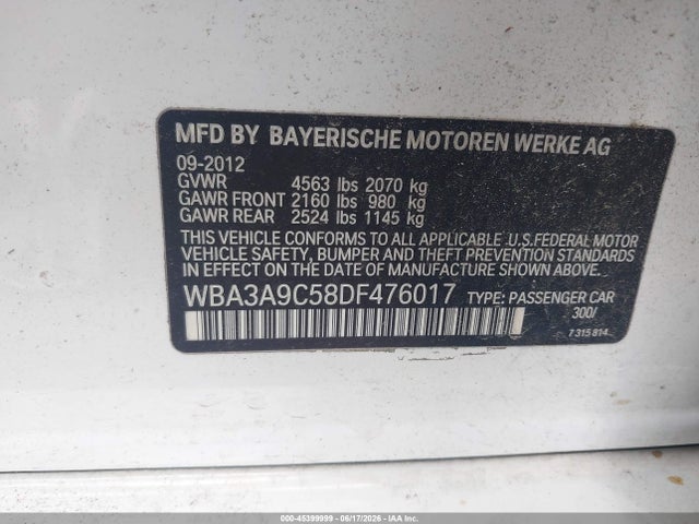 Продажа на аукционе авто 2013 Bmw 335i, vin: WBA3A9C58DF476017, номер лота: 45399999