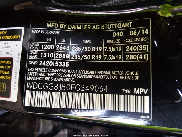 WDCGG8JB0FG349064 Mercedes-Benz Glk 350 4matic