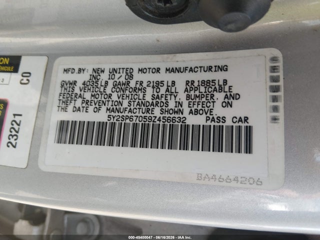 2009 Pontiac Vibe მანქანა იყიდება აუქციონზე, vin: 5Y2SP67059Z456632, აუქციონის ნომერი: 45400047
