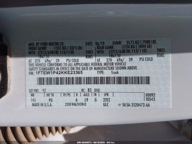 1FTEW1P42KKE23365 Ford F-150 Police Responder Xl