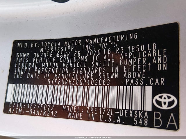 Toyota Corolla S Plus 2016 5YFBURHE8GP403063 Image 9