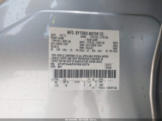 Продаж на аукціоні авто 2015 Ford Edge Sport, vin: 2FMTK4AP9FBB12079, номер лоту: 45400095