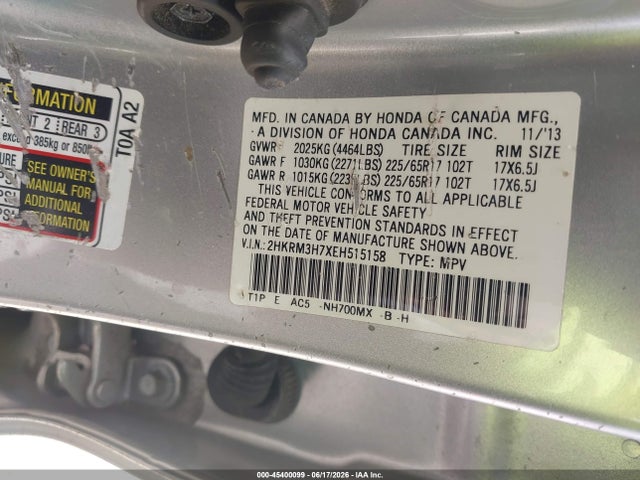 2HKRM3H7XEH515158 Honda Cr-v Ex-l