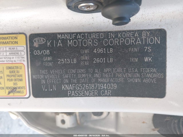 Продаж на аукціоні авто 2008 Kia Rondo Ex V6, vin: KNAFG526187194039, номер лоту: 45400100
