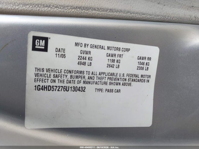 2006 Buick Lucerne Cxl მანქანა იყიდება აუქციონზე, vin: 1G4HD57276U130432, აუქციონის ნომერი: 45400211