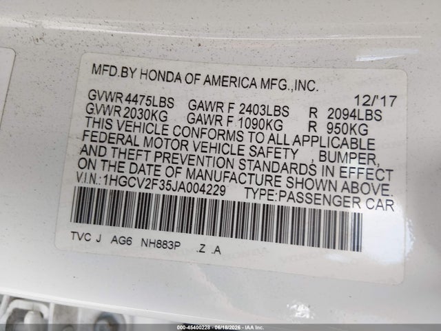 1HGCV2F35JA004229 Honda Accord Sport 2.0t