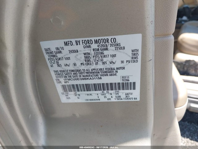 Aukcja sprzedaży 2011 Ford Escape Limited, vin: 1FMCU0EG9BKA31158, numer aukcji: 45400243
