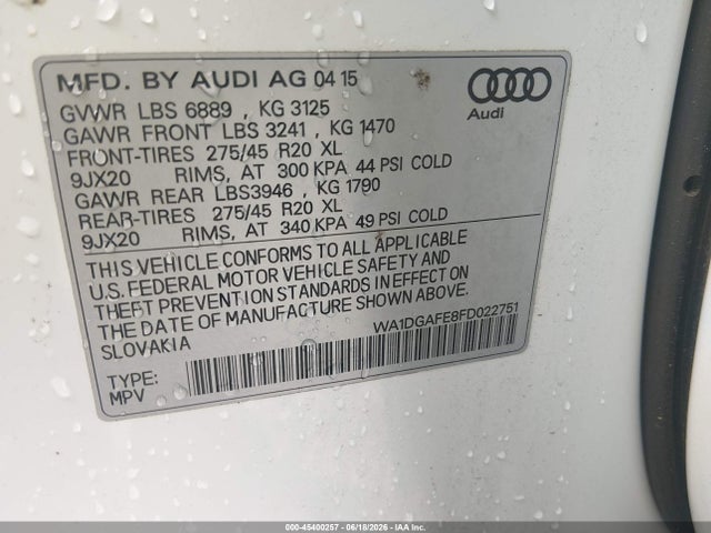 Aukcja sprzedaży 2015 Audi Q7 3.0t S Line Prestige, vin: WA1DGAFE8FD022751, numer aukcji: 45400257