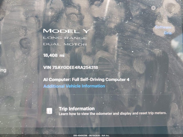 Aukcja sprzedaży 2024 Tesla Model Y Long Range Dual Motor All-wheel Drive, vin: 7SAYGDEE4RA254318, numer aukcji: 45400266