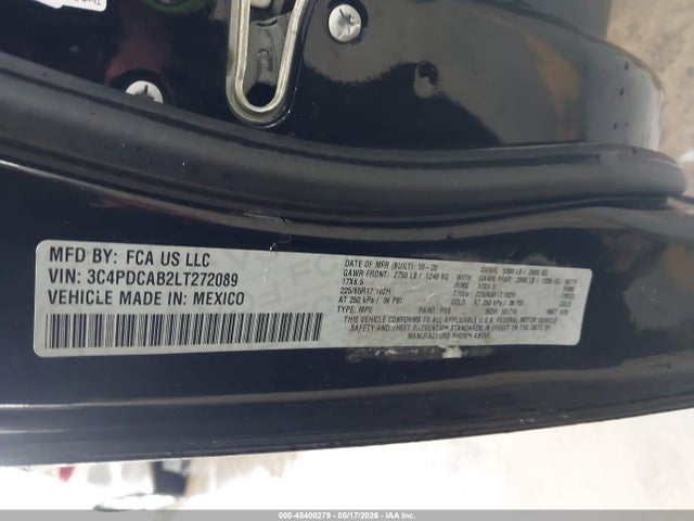 Auction sale of the 2020 Dodge Journey Se Value, vin: 3C4PDCAB2LT272089, lot number: 45400279