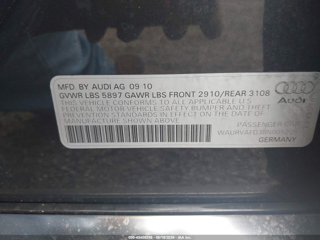 Aukcja sprzedaży 2011 Audi A8 L 4.2, vin: WAURVAFD3BN005205, numer aukcji: 45400286