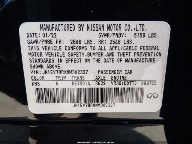 Продаж на аукціоні авто 2022 Infiniti Q50 Luxe Awd, vin: JN1EV7BRXNM342327, номер лоту: 45400297