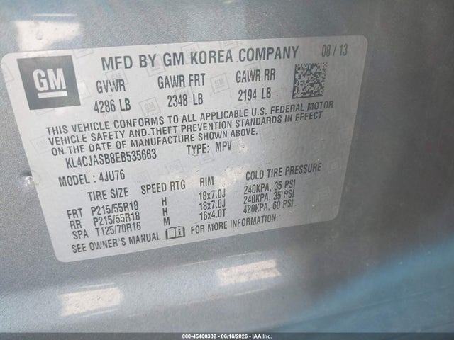 Aukcja sprzedaży 2014 Buick Encore, vin: KL4CJASB8EB535663, numer aukcji: 45400302
