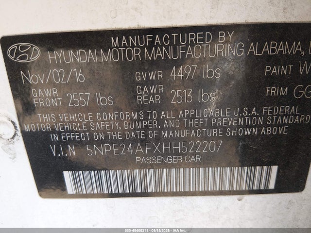 Hyundai Sonata 2017 5NPE24AFXHH522207 Image 9