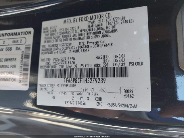 Ford Mustang Gt Premium 2017 1FA6P8CF1H5279239 Image 9