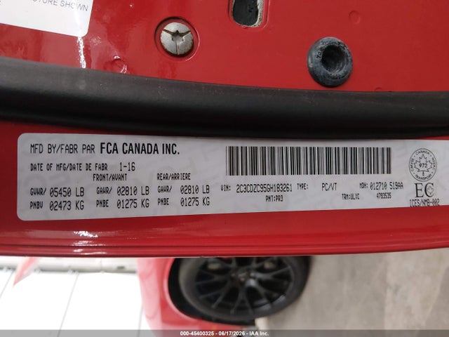 45400325 :رقم المزاد ، 2C3CDZC95GH183261 vin ، 2016 Dodge Challenger Srt Hellcat مزاد بيع