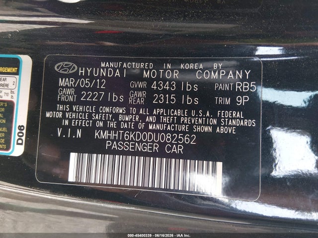 Aukcja sprzedaży 2013 Hyundai Genesis 2.0t, vin: KMHHT6KD0DU082562, numer aukcji: 45400339