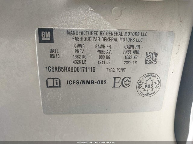 2013 Cadillac Ats Luxury მანქანა იყიდება აუქციონზე, vin: 1G6AB5RX8D0171115, აუქციონის ნომერი: 45400354