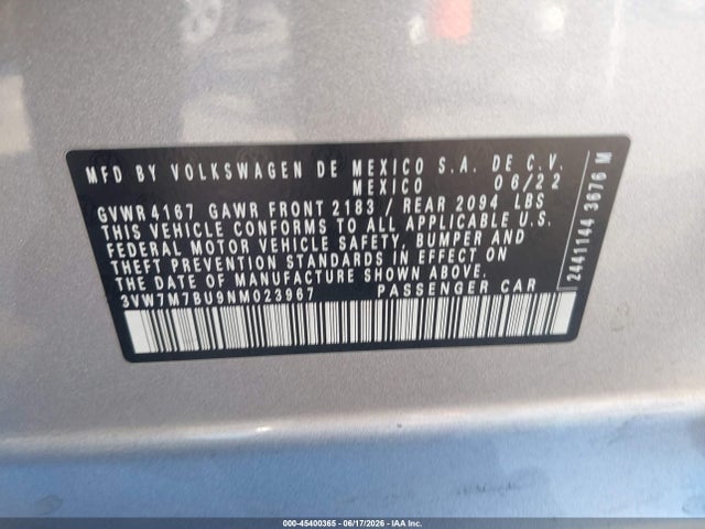 3VW7M7BU9NM023967 Volkswagen Jetta 1.5t Se