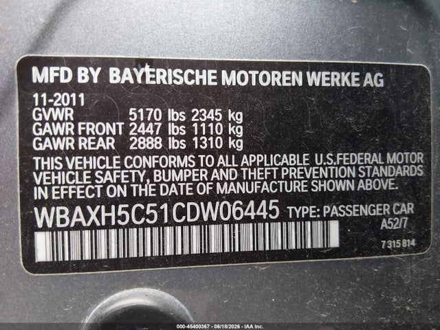 Продажа на аукционе авто 2012 Bmw 528i Xdrive, vin: WBAXH5C51CDW06445, номер лота: 45400367