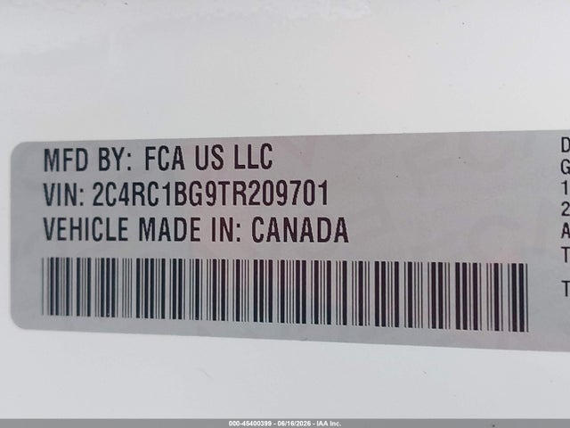 Aukcja sprzedaży 2026 Chrysler Pacifica Select, vin: 2C4RC1BG9TR209701, numer aukcji: 45400399