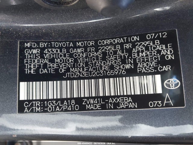 Aukcja sprzedaży 2012 Toyota Prius V Five, vin: JTDZN3EU2C3165976, numer aukcji: 45400422
