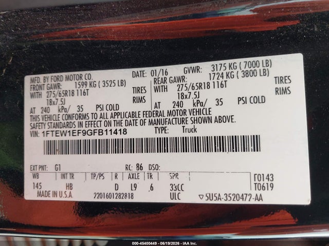 1FTEW1EF9GFB11418 Ford F-150 King Ranch/lariat/platinum/xl/xlt