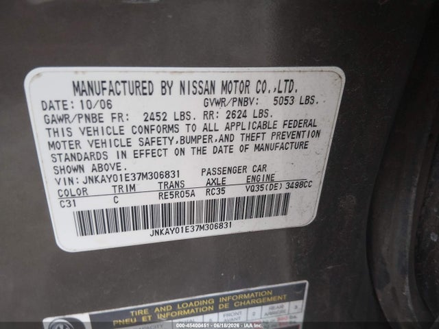 Продажа на аукционе авто 2007 Infiniti M35, vin: JNKAY01E37M306831, номер лота: 45400451