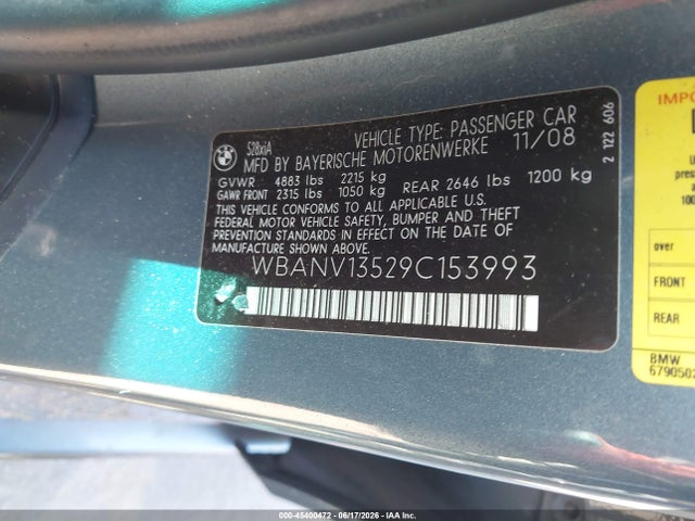Aukcja sprzedaży 2009 Bmw 528i Xdrive, vin: WBANV13529C153993, numer aukcji: 45400472