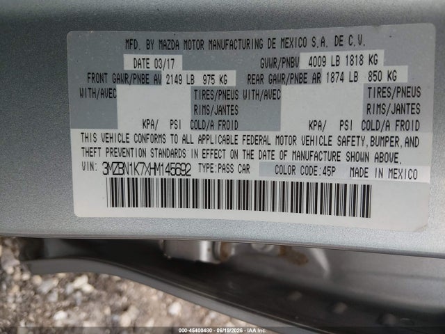 Aukcja sprzedaży 2017 Mazda Mazda3 Sport, vin: 3MZBN1K7XHM145692, numer aukcji: 45400480