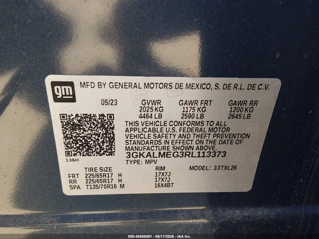 Aukcja sprzedaży 2024 Gmc Terrain Fwd Sle, vin: 3GKALMEG3RL113373, numer aukcji: 45400491