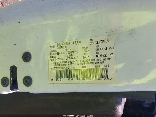 45400508 :رقم المزاد ، 3D7MU46C14G259943 vin ، 2004 Dodge Ram 3500 St مزاد بيع