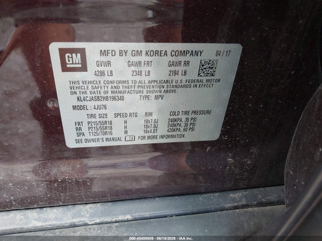 Aukcja sprzedaży 2017 Buick Encore Preferred, vin: KL4CJASB2HB196340, numer aukcji: 45400509