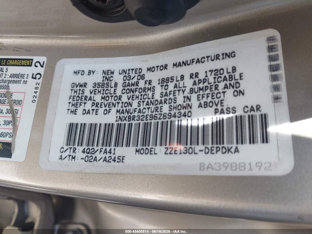 45400514 :رقم المزاد ، 1NXBR32E96Z694340 vin ، 2006 Toyota Corolla Ce مزاد بيع