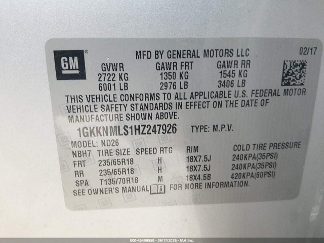2017 Gmc Acadia Slt-1 მანქანა იყიდება აუქციონზე, vin: 1GKKNMLS1HZ247926, აუქციონის ნომერი: 45400558