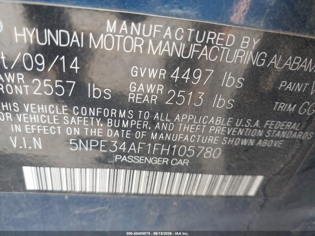 Hyundai Sonata Limited 2015 5NPE34AF1FH105780 Image 9