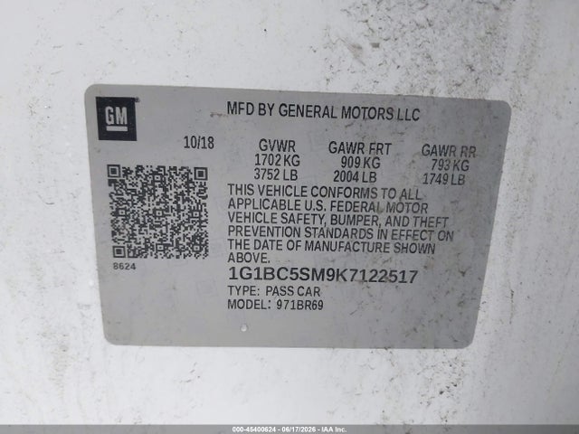 Продажа на аукционе авто 2019 Chevrolet Cruze Ls, vin: 1G1BC5SM9K7122517, номер лота: 45400624